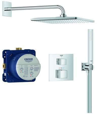 GROHE Grohtherm Cube Unterputz-Duschsystem mit Thermostat, 2 Abgängen und Rainshower Mono 310 Cube, Chrom
