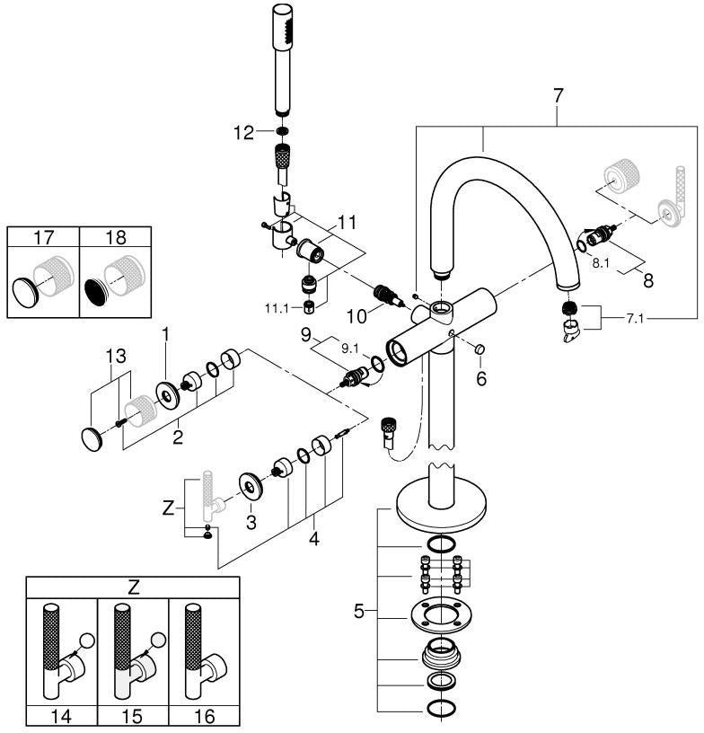 GROHE Atrio Private Collection Wannenbatterie – Bodenmontage, chrom, für Hebelgriffe