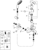 GROHE Eurostyle Cosmopolitan Einhand-Wannenbatterie mit Wandhalterset Tempesta 110, Chrom