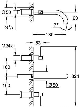 GROHE Atrio 3-Loch-Waschtischbatterie Fertigmontageset Hebelgriff Chrom