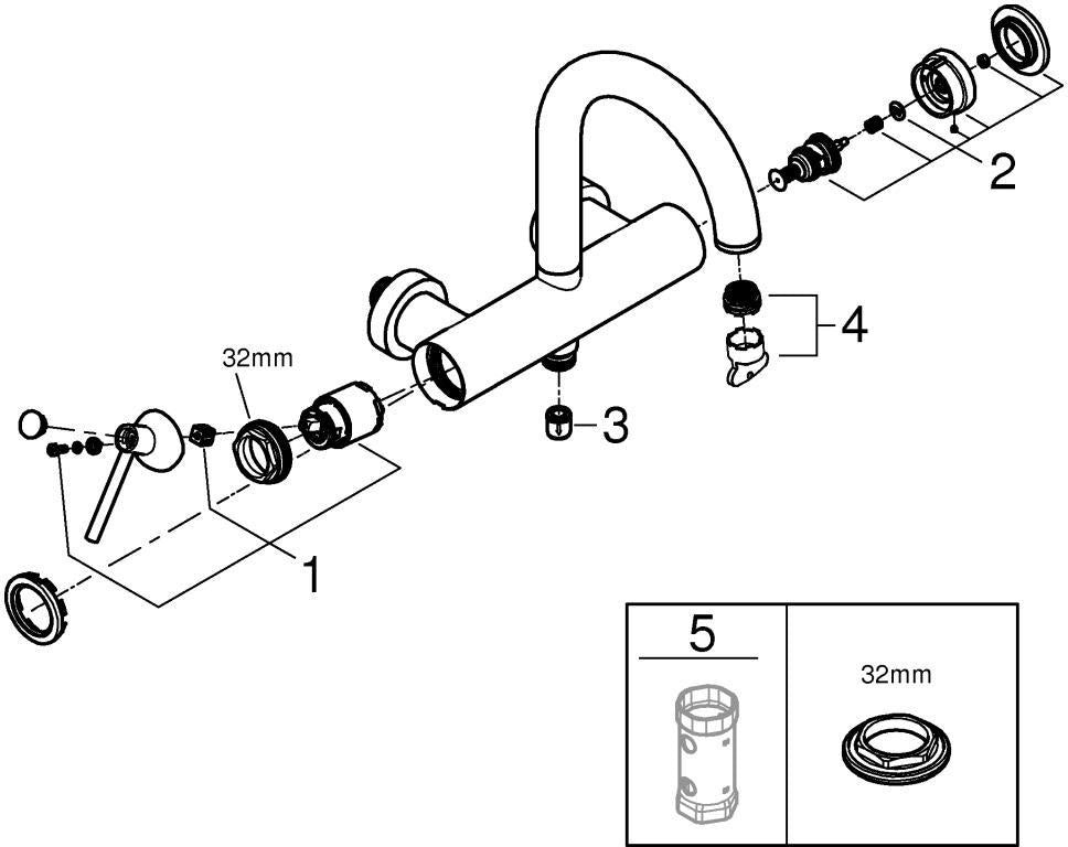 GROHE Atrio Einhand-Wannenbatterie 24367 Wandmontage Chrom – SilkMove & LongLife