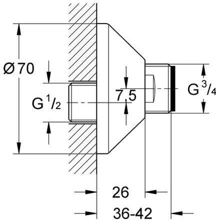 GROHE S-Anschluss 12001 – Verstellbar 7,5 mm, 1/2" x 3/4", Chrom