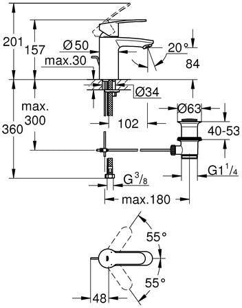 GROHE Eurostyle Cosmopolitan Einhand-Waschtischbatterie mit Zugstangen-Ablaufgarnitur, chrom, EcoJoy