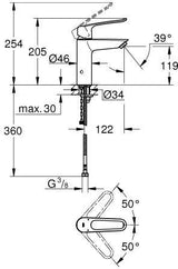 GROHE Eurosmart Einhand-Waschtischbatterie M-Size mit Verbrühschutz, offener Hebel, Chrom
