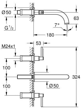GROHE Atrio 3-Loch-Waschtischbatterie Fertigmontageset Hebelgriff Chrom