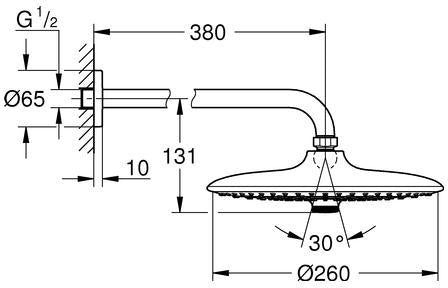 GROHE Kopfbrauseset Euphoria 260 mit 380 mm Brausearm, 3 Strahlarten, Chrom