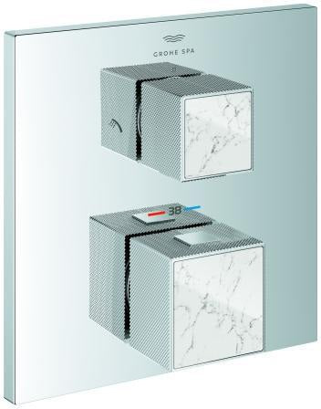 GROHE Allure Brilliant Thermostat-Brausebatterie Fertigmontageset mit Caesarstone Griff White Attica chrom