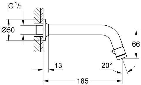 GROHE Universal Wandauslaufventil 20203, Ausladung 185 mm, Chrom – Wasser sparen am Waschtisch