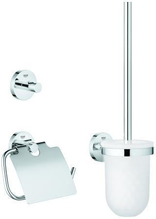 GROHE Essentials WC-Set 3-in-1 Chrom – Toilettenbürstengarnitur, Bademantelhaken & WC-Papierhalter