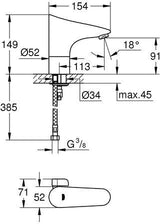GROHE Europlus E Infrarot-Waschtisch-Elektronikarmatur mit Mischung und 6V Batterie, Chrom