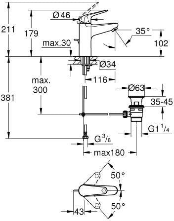 GROHE Euroeco Einhand-Waschtischbatterie M-Size mit Zugstangen-Ablaufgarnitur – Chrom