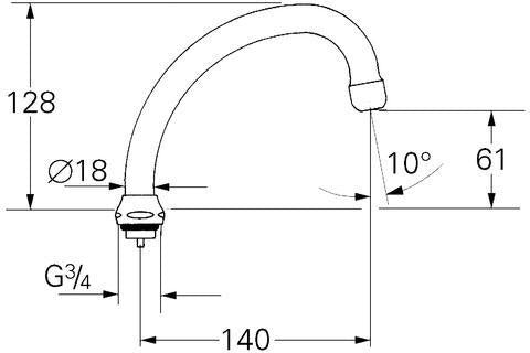 GROHE Rohrauslauf 13076 schwenkbar mit Anschlag, Ausladung 140 mm, Chrom