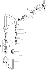 GROHE Minta Einhand-Spültischbatterie U-Auslauf mit Spülbrause hard graphite gebürstet
