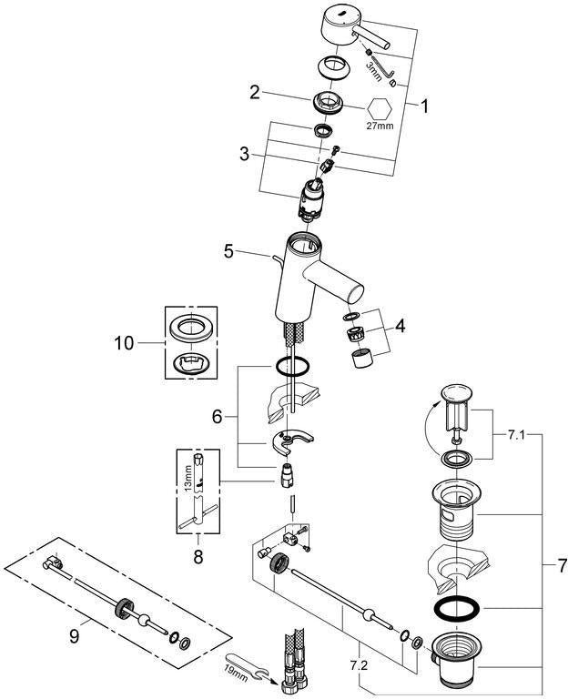 GROHE Concetto Einhand-Waschtischbatterie mit Zugstangen-Ablaufgarnitur, chrom – SilkMove Technologie