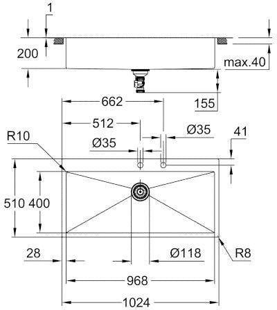 GROHE K800 Edelstahlspüle 1024x510mm – 1 Becken, flächenbündig, LongLife Oberfläche