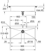 GROHE K800 Edelstahlspüle 1024x510mm – 1 Becken, flächenbündig, LongLife Oberfläche