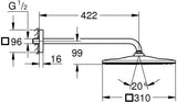 GROHE Rainshower 310 Mono Cube Kopfbrause-Set 422 mm – 1 Strahl, 7,5 l/min, Chrom
