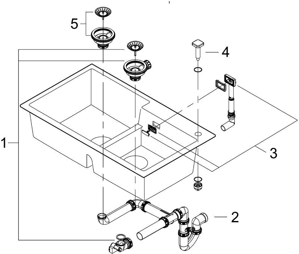 GROHE K500 Kompositspüle 2 Becken 860x500mm granit schwarz – Quartzkomposit, Whisper, FastFixation