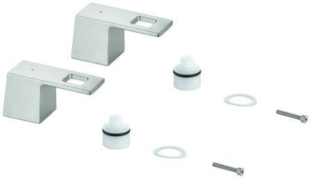 GROHE Griffpaar 48321 für Eurocube 3-Loch-Waschtischbatterie, Markierung blau/rot, Chrom