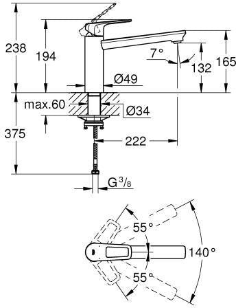 GROHE BauLoop Spültischbatterie mittelhoher Auslauf Chrom – Einhandmischer mit 140° Schwenkbereich