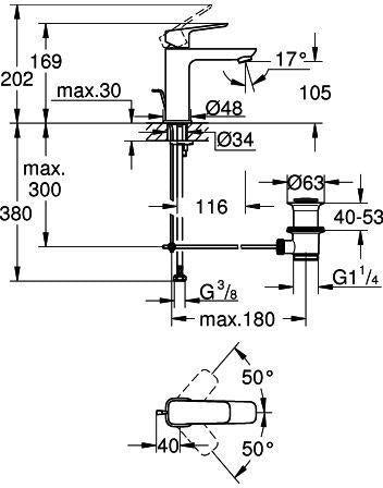 GROHE Cubeo Einhand-Waschtischbatterie M-Size mit Zugstangen-Ablaufgarnitur in Chrom