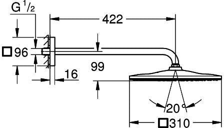 GROHE Rainshower 310 Mono Cube Kopfbrause-Set 422 mm – 1 Strahl, 7,5 l/min, Chrom