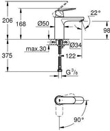 GROHE Eurosmart Cosmopolitan Einhand-Waschtischbatterie M-Size mit Kaltstart-Funktion und Kette
