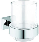 GROHE Essentials Cube Zahnputzbecher mit Halter, Glas/Metall, chrom, verdeckte Befestigung