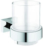 GROHE Essentials Cube Zahnputzbecher mit Halter, Glas/Metall, chrom, verdeckte Befestigung
