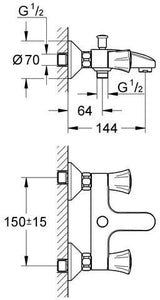 GROHE Costa 2-Griff-Wannenbatterie 25450_1 DN15 Wandmontage Chrom – mit Mousseur & Rückflussverhinderer
