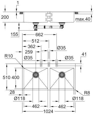GROHE K800 Edelstahlspüle 31585_1 – 2 Becken, 1024x510 mm, aufliegend oder flächenbündig