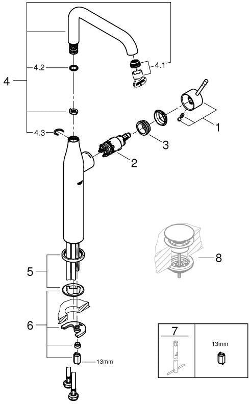 GROHE Essence Einhand-Waschtischbatterie XL-Size cool sunrise gebürstet für freistehende Waschschüsseln