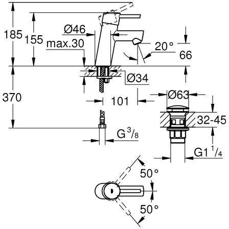 GROHE Concetto Einhand-Waschtischbatterie S-Size mit Push-open Ablaufgarnitur in Chrom