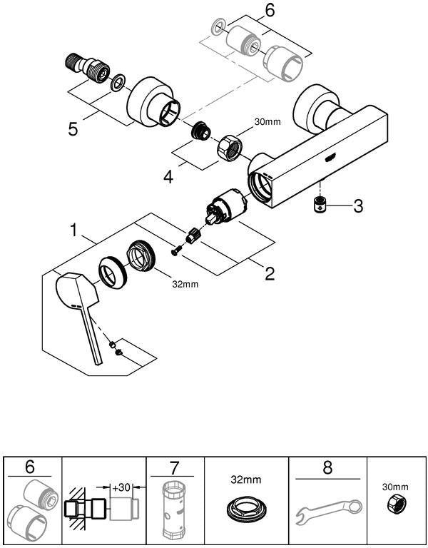 GROHE Plus Einhand-Brausebatterie Wandmontage Chrom – mit Temperaturbegrenzer & SilkMove