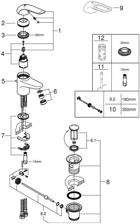GROHE Euroeco Special Einhand-Waschtischbatterie mit Zugstangen-Ablaufgarnitur, Chrom