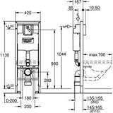 GROHE WC-Element Rapid SL 38675_1 – 1,13 m, 6 l, behindertengerecht, Stahlrahmen