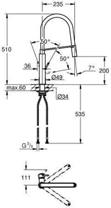 GROHE Concetto Einhand-Spültischbatterie 31491 mit ausziehbarer Profibrause, Chrom – SilkMove & MagneticDocking