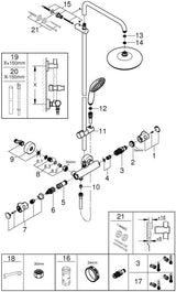 GROHE Tempesta System 210 Duschsystem mit Thermostatbatterie – Chrom, Kopf- und Handbrause