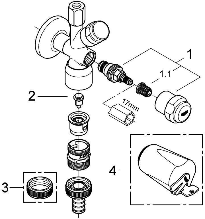GROHE WAS Kombi-Eckventil 41082 Design-Griff DN15 mit Rückflussverhinderer und Rohrbelüfter in Chrom