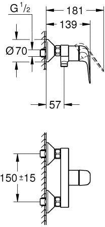 GROHE Euroeco EH-Brausebatterie eigensicher Wandmontage Chrom – 1/2″ Einhandmischer