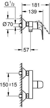 GROHE Euroeco EH-Brausebatterie eigensicher Wandmontage Chrom – 1/2″ Einhandmischer