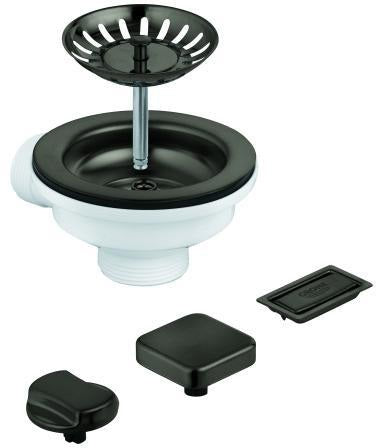GROHE Spülen-Ablaufgarnitur 40996 mit Exzenter hard graphite gebürstet – für Küchenspülen mit 1 Becken