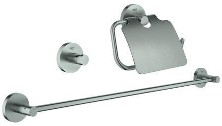 GROHE Essentials 3-in-1 Bad-Accessoire Set: Handtuchhalter, Bademantelhaken & WC-Papierhalter, Chrom