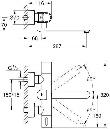 GROHE Eurosmart CE Special L-Size Infrarot-Waschtischarmatur mit Thermostat und 6V Batterie, Chrom