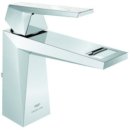 GROHE Allure Brilliant Private Collection Waschtisch-Einhandhebelmischer M-Size mit White Attica Griff, Chrom