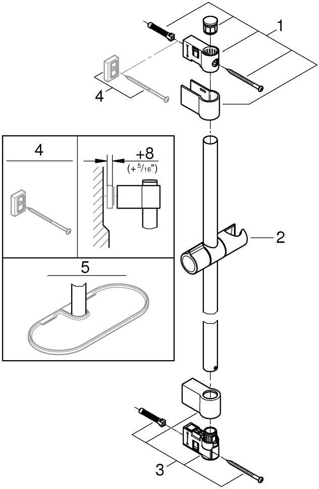GROHE Tempesta Brausestange 600 mm Chrom – Wandmontage mit Gleiter und Gelenkstück