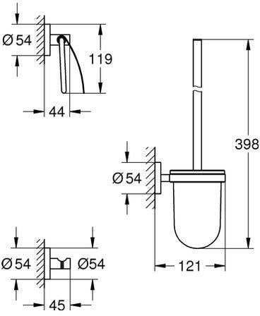 GROHE Essentials WC-Set 3-in-1 Chrom – Toilettenbürstengarnitur, Bademantelhaken & WC-Papierhalter