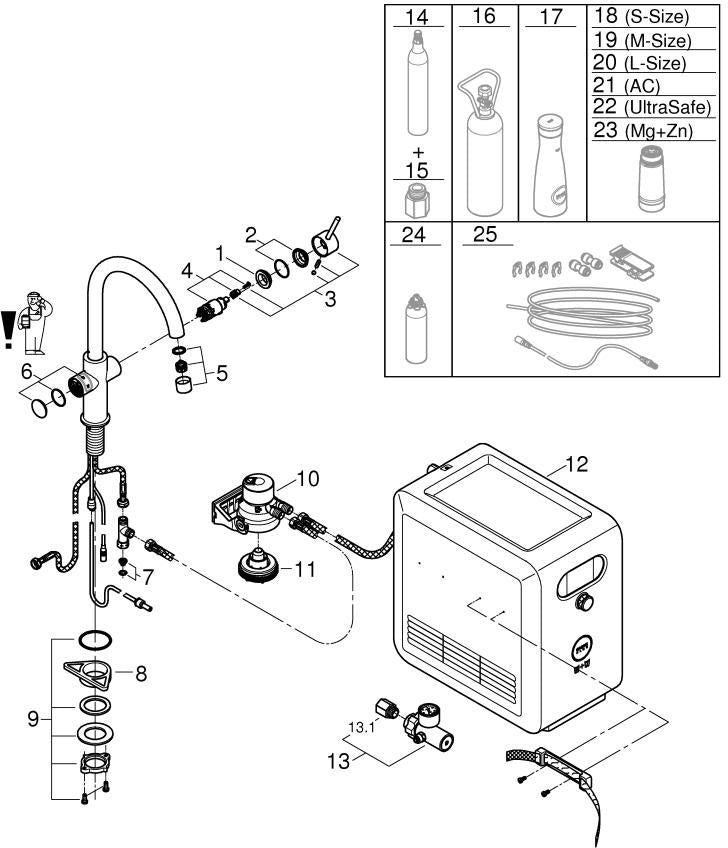 GROHE Blue Professional C-Auslauf Spültisch-Einhandmischer mit Filterfunktion und Bluetooth/WLAN