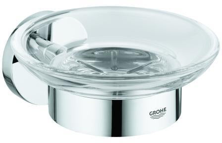 GROHE Essentials Seifenschale mit Halter – Chrom, Glas, verdeckte Wandmontage