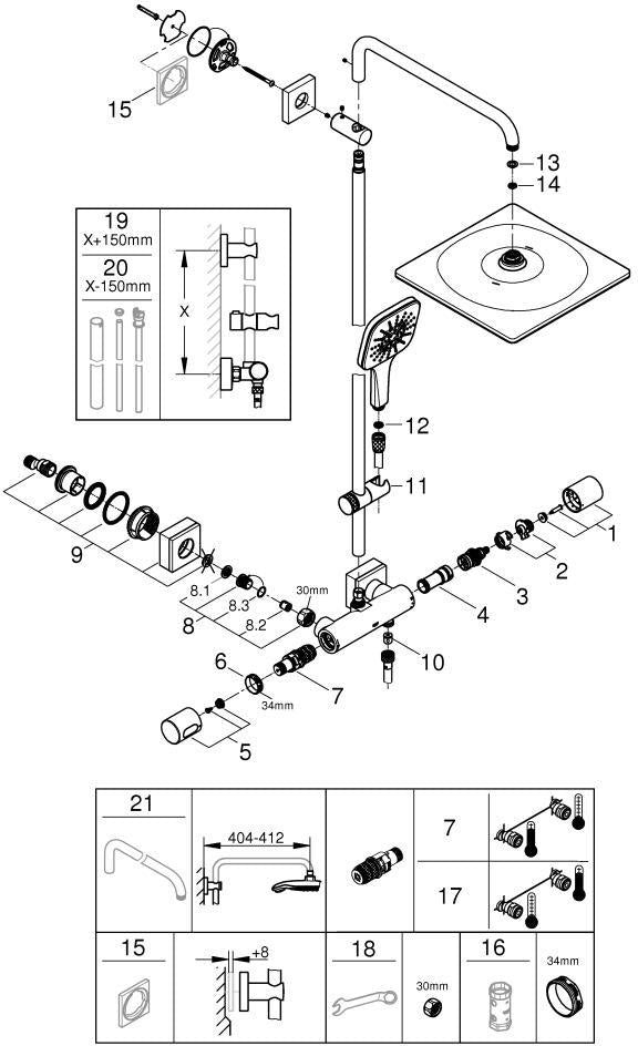 GROHE Rainshower SmartActive 310 Cube Duschsystem mit Thermostatbatterie – CoolTouch & EcoJoy